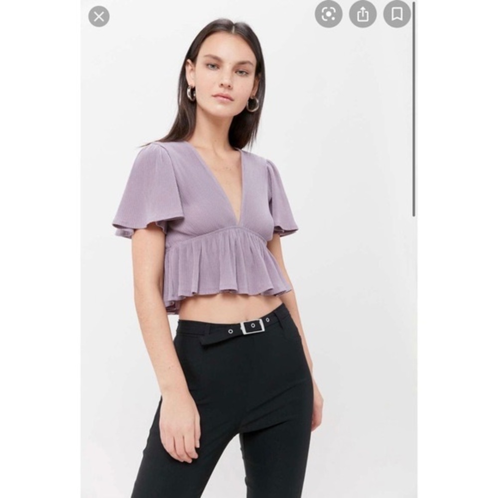 UO Rori Ribbed Plunging Babydoll Top